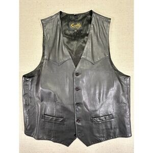 SCULLY Men's 42 Leather Vest‎ Black Western RanchWear Equestrian Riding Cowboy